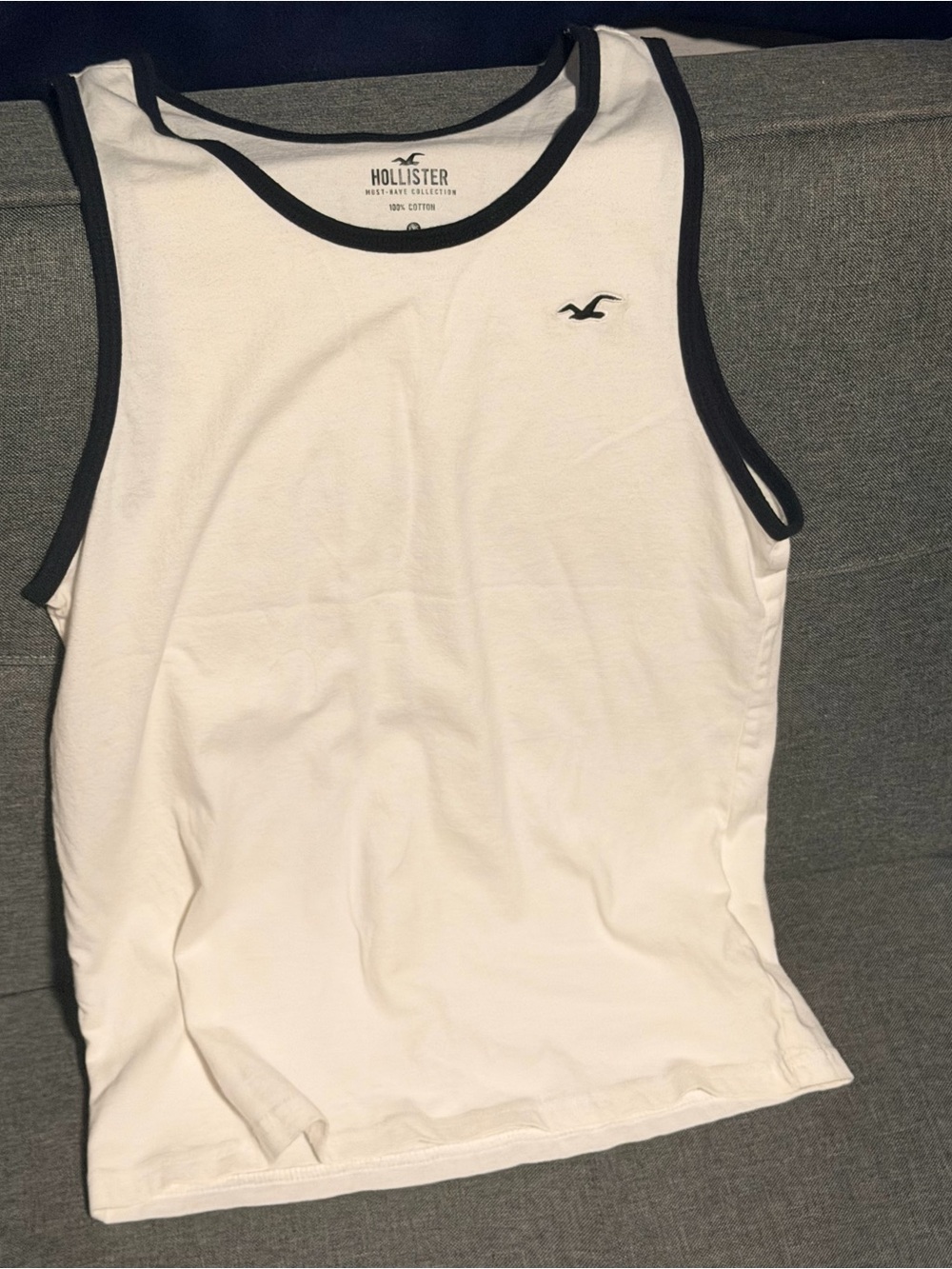 Hollister Men’s White Tank Top with Navy Trim